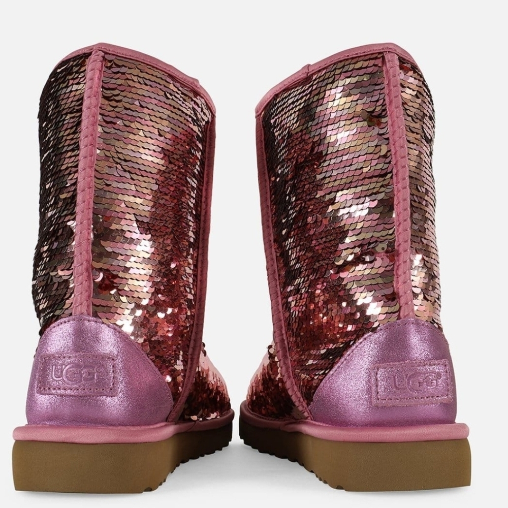 New!! UGG Classic Sequin Pink Gold Reversible Boots (Size 7) - Picture 2 of 3